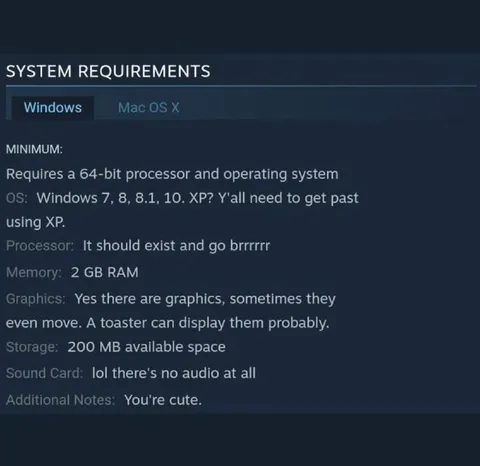 Absurdly Low System Requirements