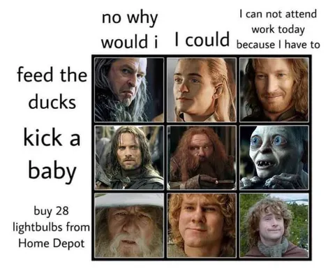 Lord of the Rings Choice Grid