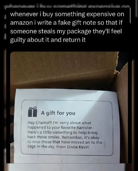 Fake Gift Note for Package Thieves
