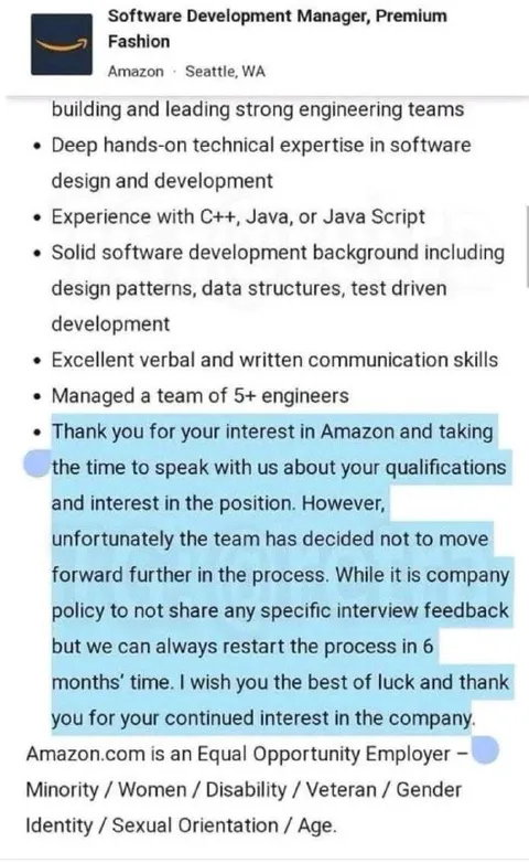 Amazon Rejection Letter Highlight