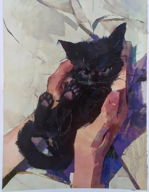 Сердитый чёрный котёнок