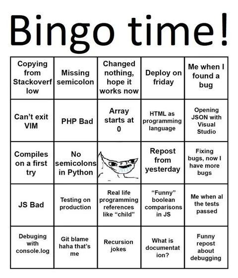 Programmer Bingo Card