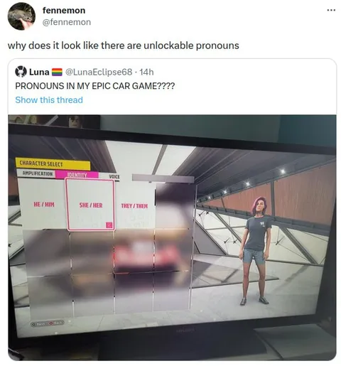Unlockable Pronouns in a Car Game