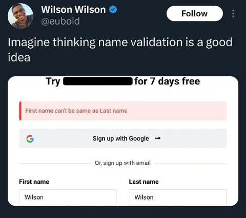 Name Validation Fails