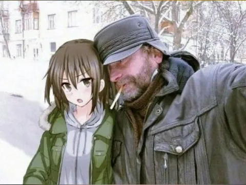 Аниме-девушка и бродяга