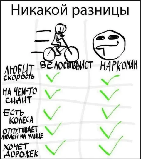 Никакой разницы: велосипедист и наркоман