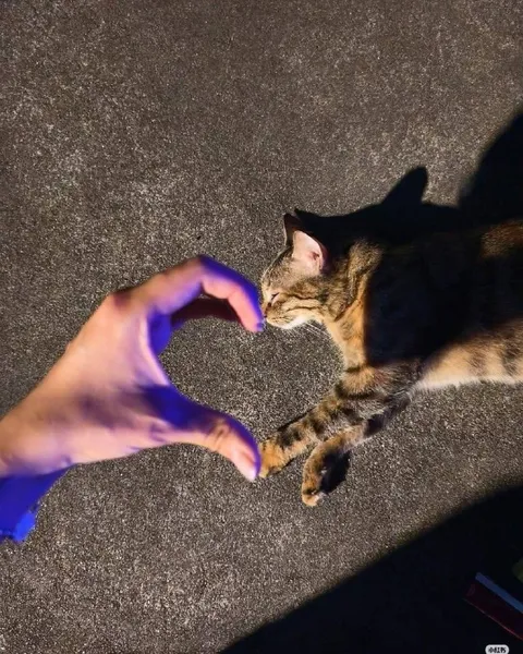 Кот и сердечко из рук
