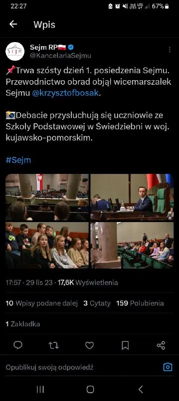 Uczniowie na posiedzeniu Sejmu