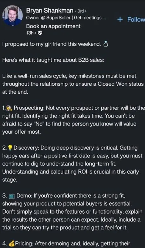 LinkedIn B2B Sales Relationship Post