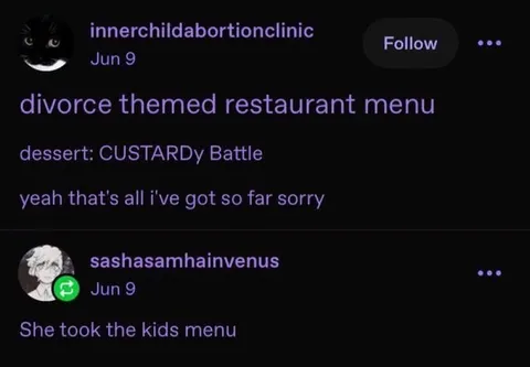Divorce-Themed Restaurant Menu