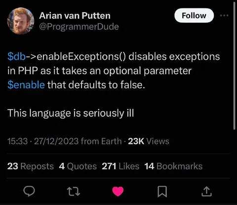 PHP Disables Exceptions by Default