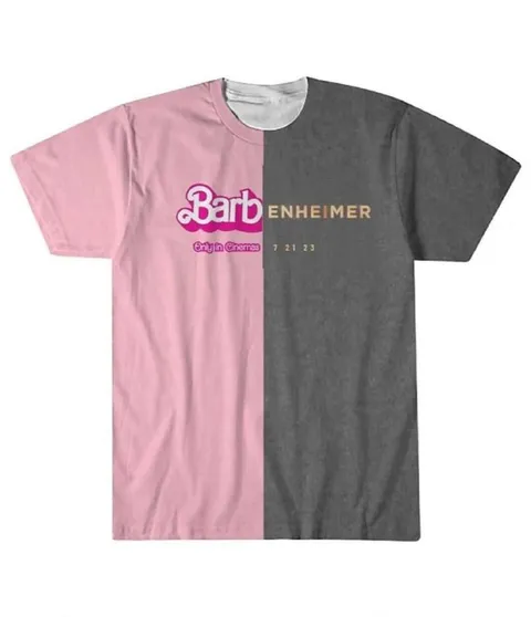 Barbenheimer split T-shirt