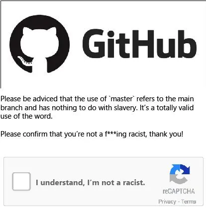 GitHub Master Branch Racist Captcha