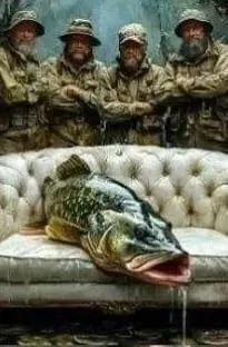 Рыба на диване среди солдат