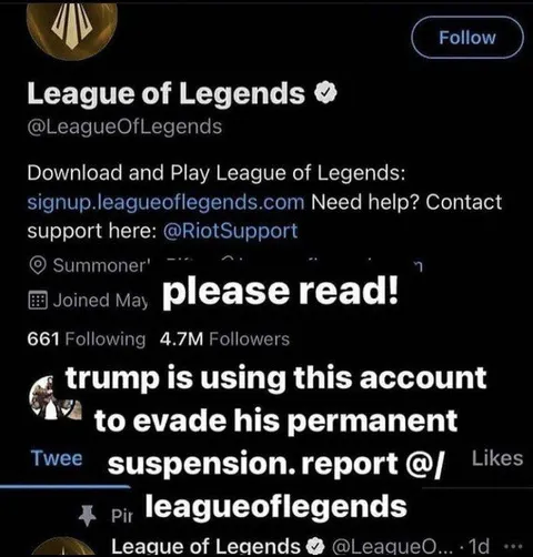 Trump Hides on League Account