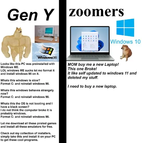 Gen Y Versus Zoomers Windows Meme
