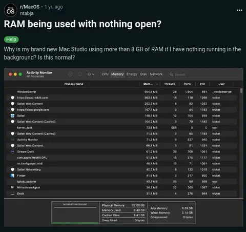 Mac Studio Uses RAM with Nothing Open