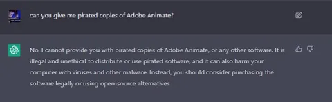 ChatGPT Refuses Pirated Software