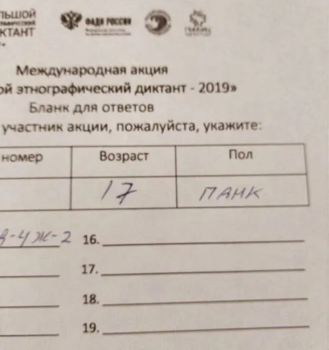 Возраст 17, пол панк