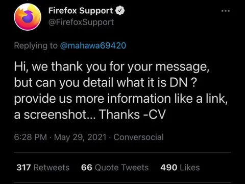 Firefox Support Misunderstands DN