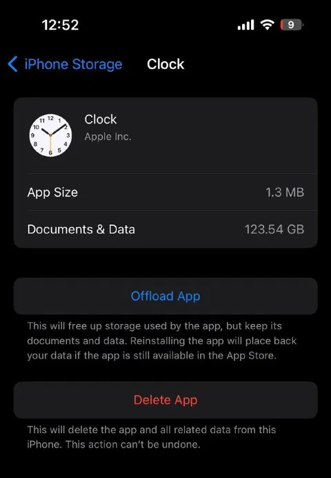 Clock App Has 123 GB