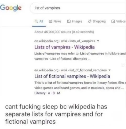 Wikipedia's Separate Vampire Lists