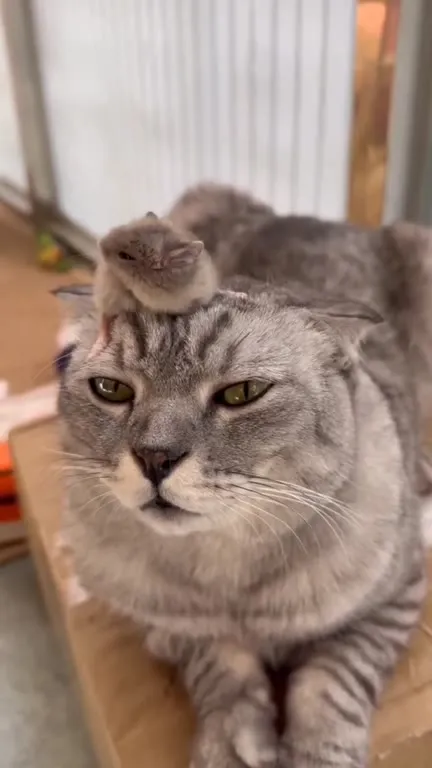 Мышь на невозмутимом коте