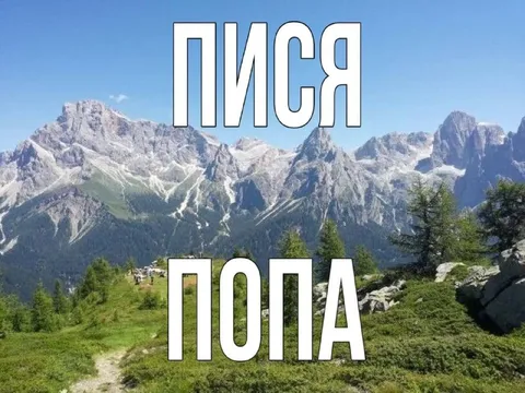 Пися попа на фоне гор