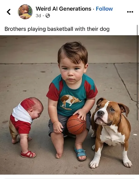 Brothers Playing Basketball with Their Dog