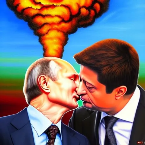 Путин и Трамп целуются на фоне взрыва