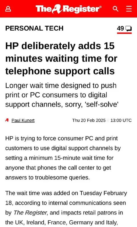 HP Adds 15 Minutes to Support Wait