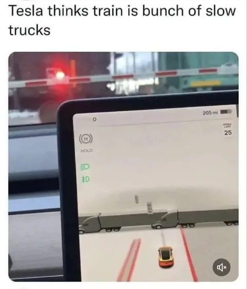 Tesla Thinks Train Is Slow Trucks