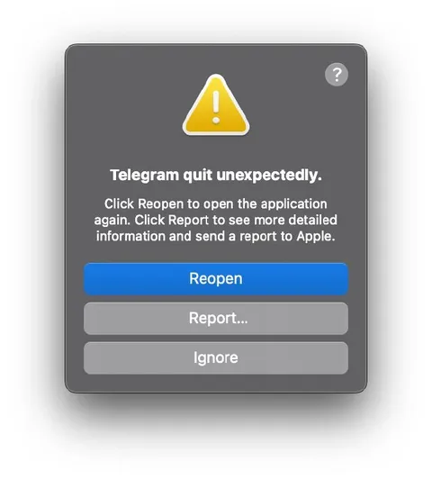Telegram Quit Unexpectedly
