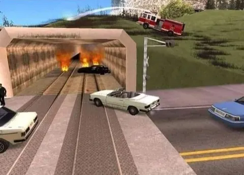 Машины застряли у горящего тоннеля