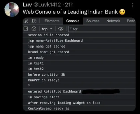 Leading Indian Bank Console Logs