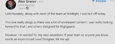 Laid Off Game Designer Post