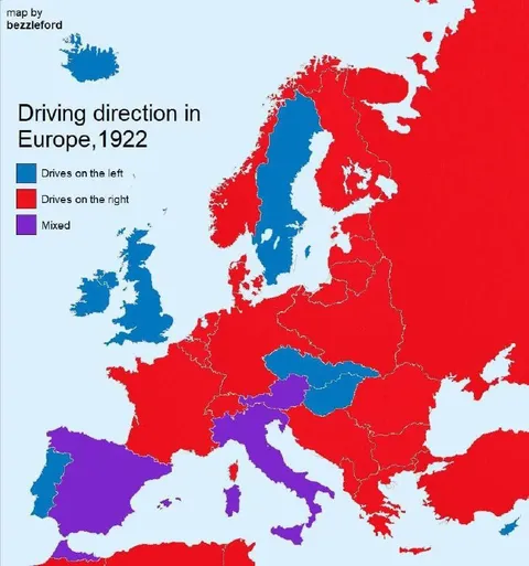 Driving Direction in Europe 1922