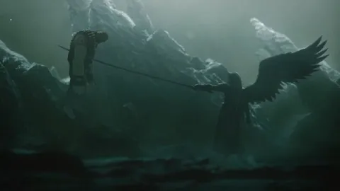 Человек на буксире у ворона