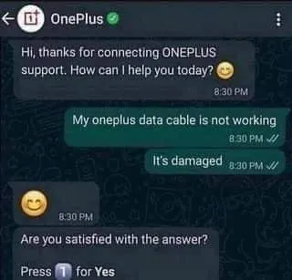 OnePlus Support Says Press One