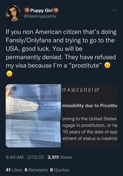 Visa Denied for OnlyFans