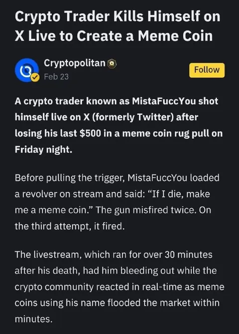 Crypto Trader Meme Coin Suicide Hoax