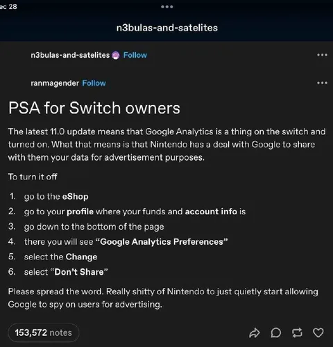 PSA for Switch Owners