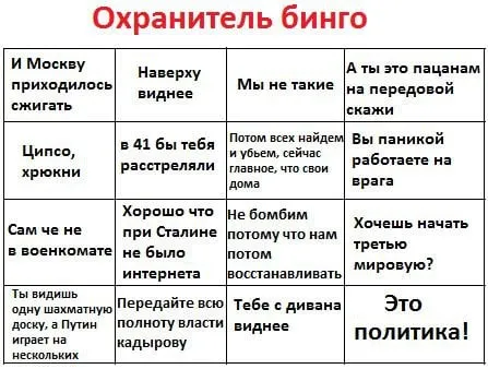 Охранитель бинго про войну