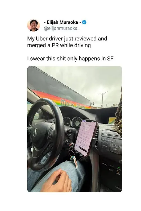 Uber Driver Merges PR While Driving