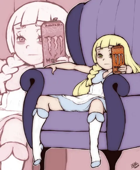 Girl Drinking Monster on Couch