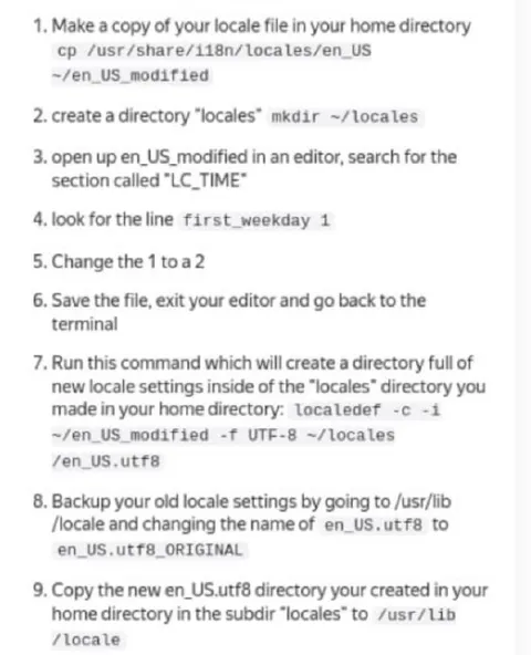 Make Monday the First Day on Linux
