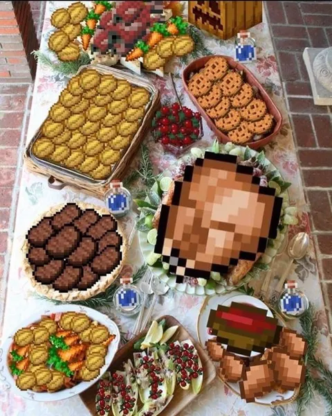 Майнкрафт застолье из пиксельной еды