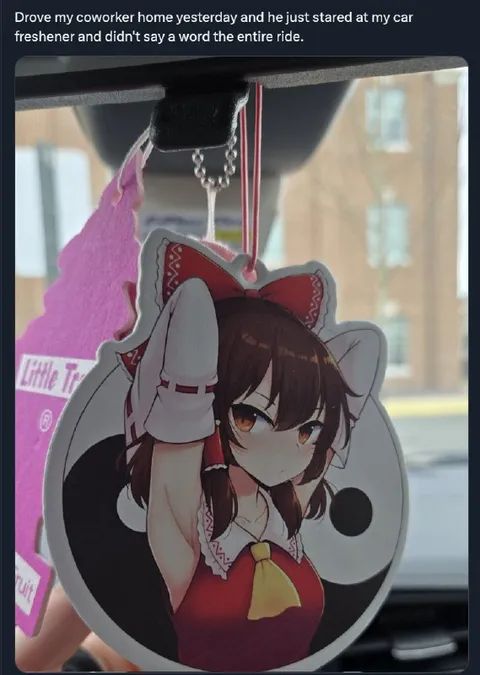 Coworker Stares at Anime Air Freshener