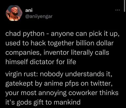 Chad Python Versus Virgin Rust