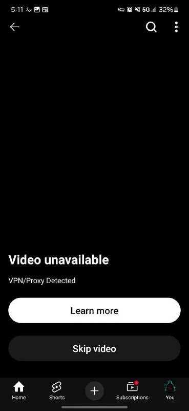 YouTube VPN Detected